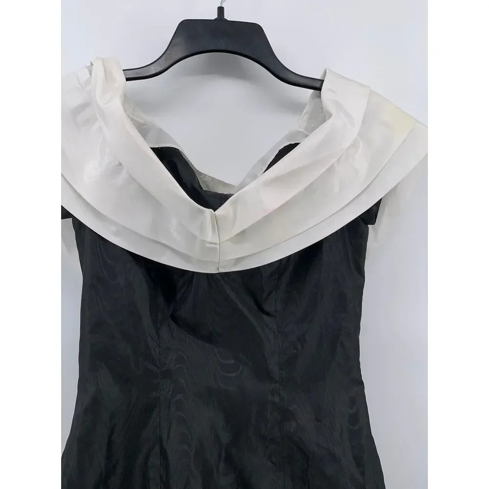 UNBRANDED Women's Black-White Pleated Shoulder Dress SZ S - Picture 6 of 11